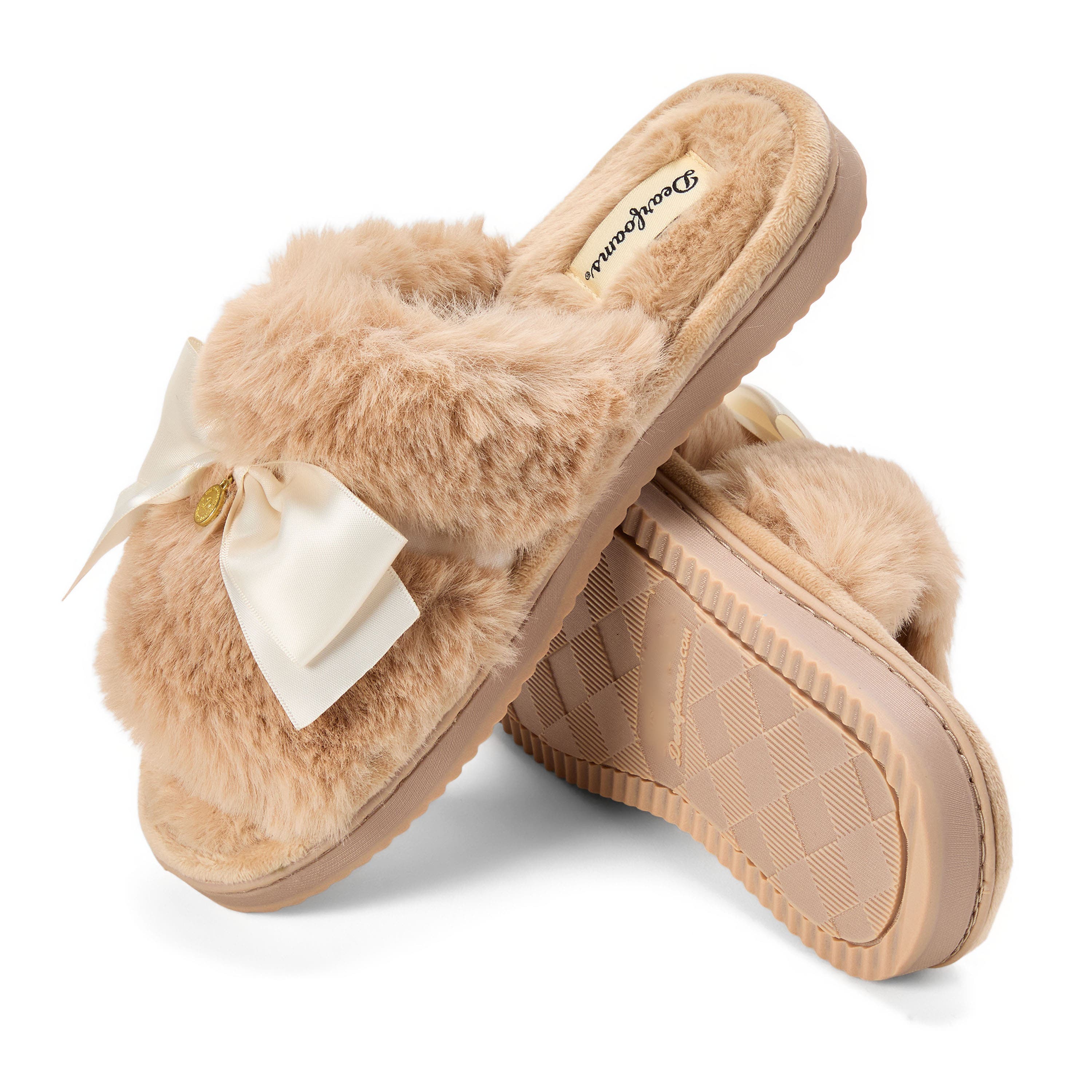 Bianca Pile Slide Slipper with Bow, Alternate, color, LATTE