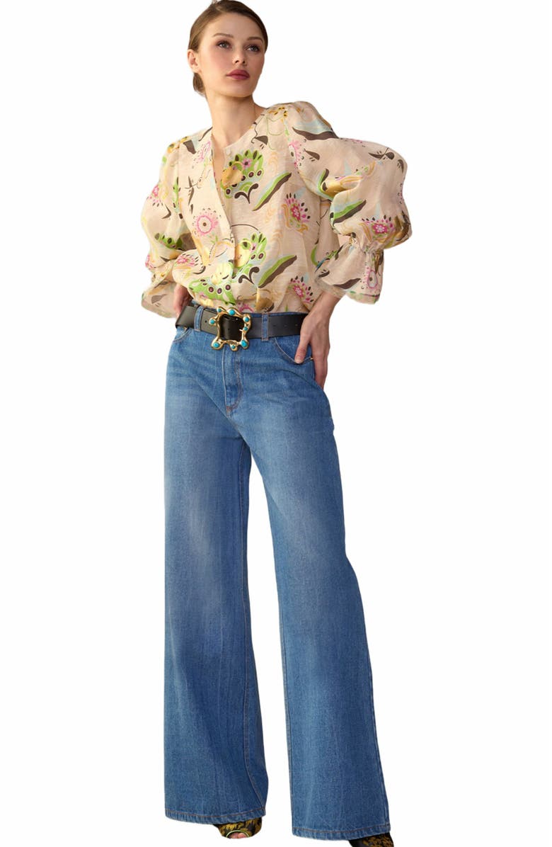 Cynthia Rowley Love Locket Silk Linen Blouse, Main, color, 