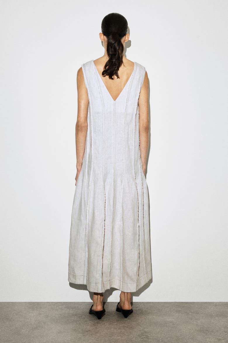 Sculpted Pleated Linen Midi Dress, Alternate, color, LIGHT GRAY