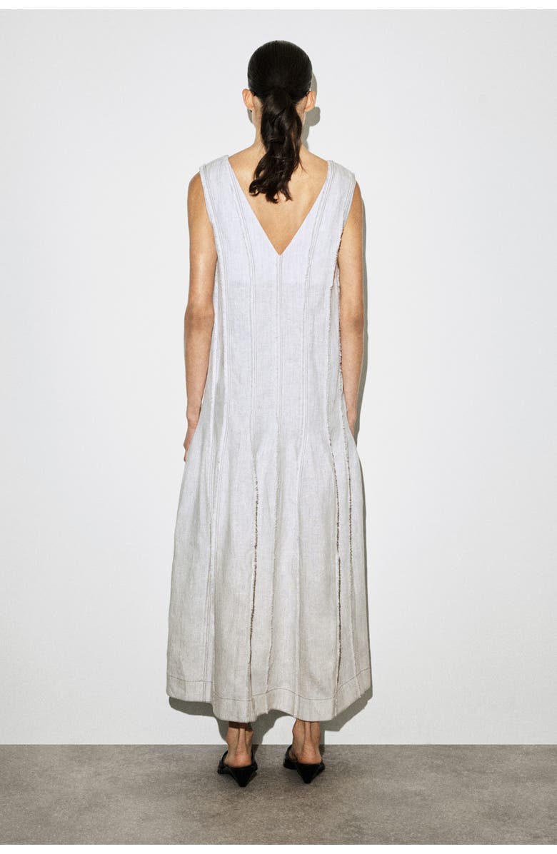 COS Sculpted Pleated Linen Midi Dress, Alternate, color, Light Gray