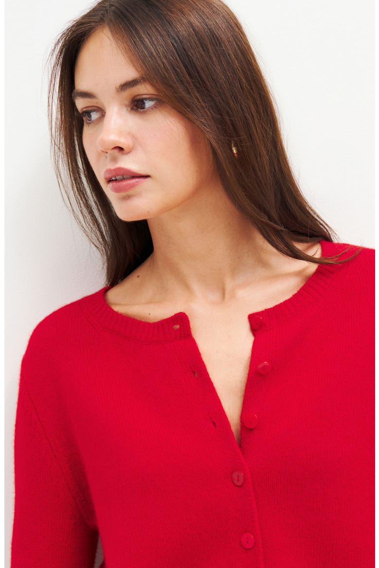 Clara Cashmere Crew Cardigan, Alternate, color, CHERRY