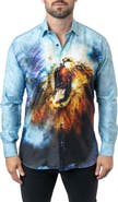 Maceoo Fibonacci Lionmozaic 06 Blue Contemporary Fit Button-Up Shirt