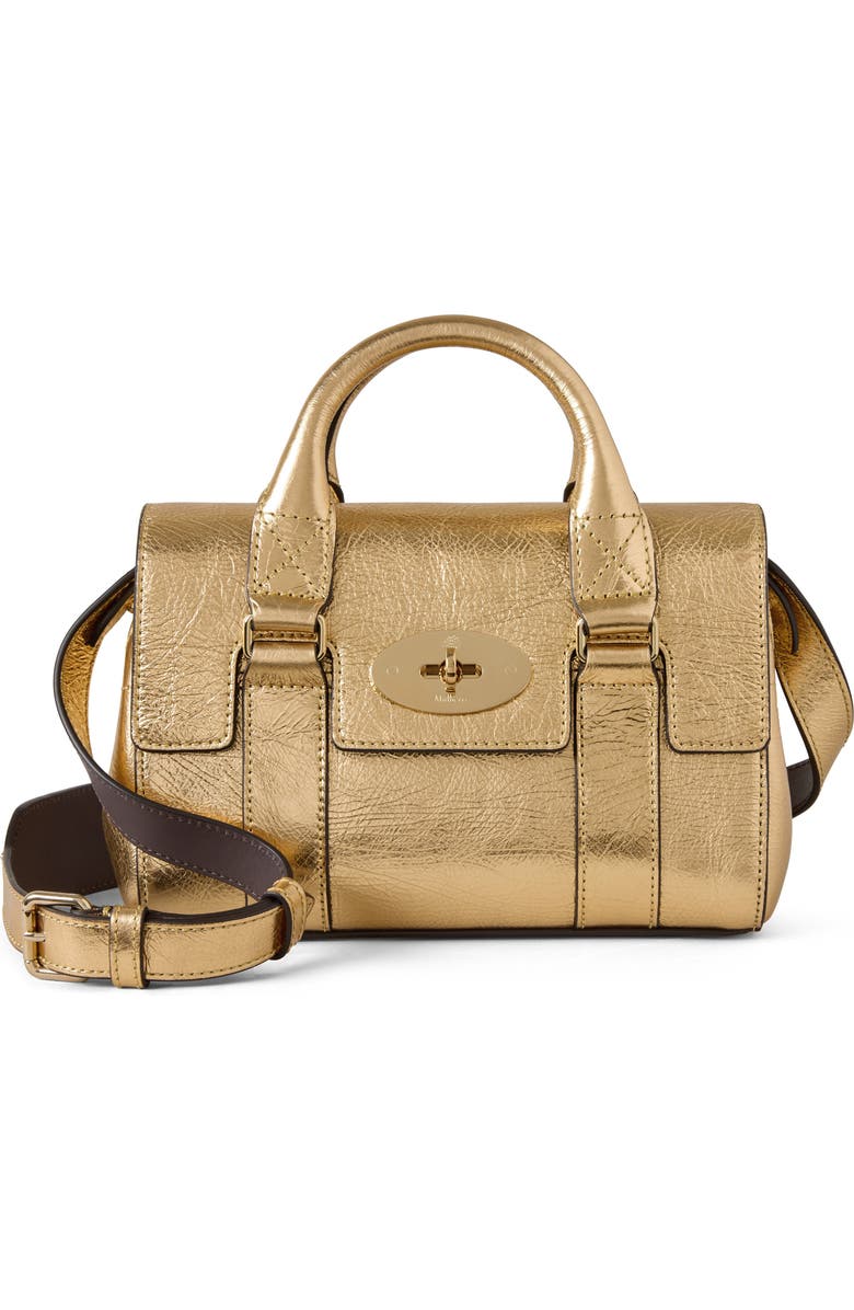 Mulberry Mini Heritage Bayswater Metallic Leather Satchel, Main, color, Somerset Gold