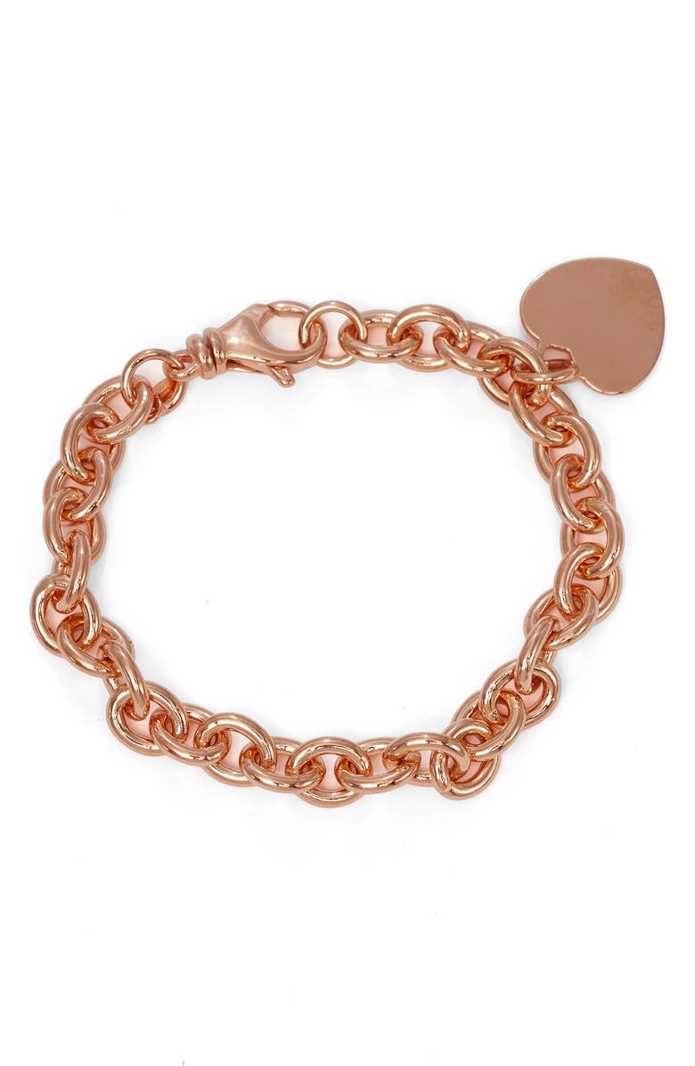 FZN 14K Gold Plated Silver Heart Charm Chain Bracelet, Main, color, 