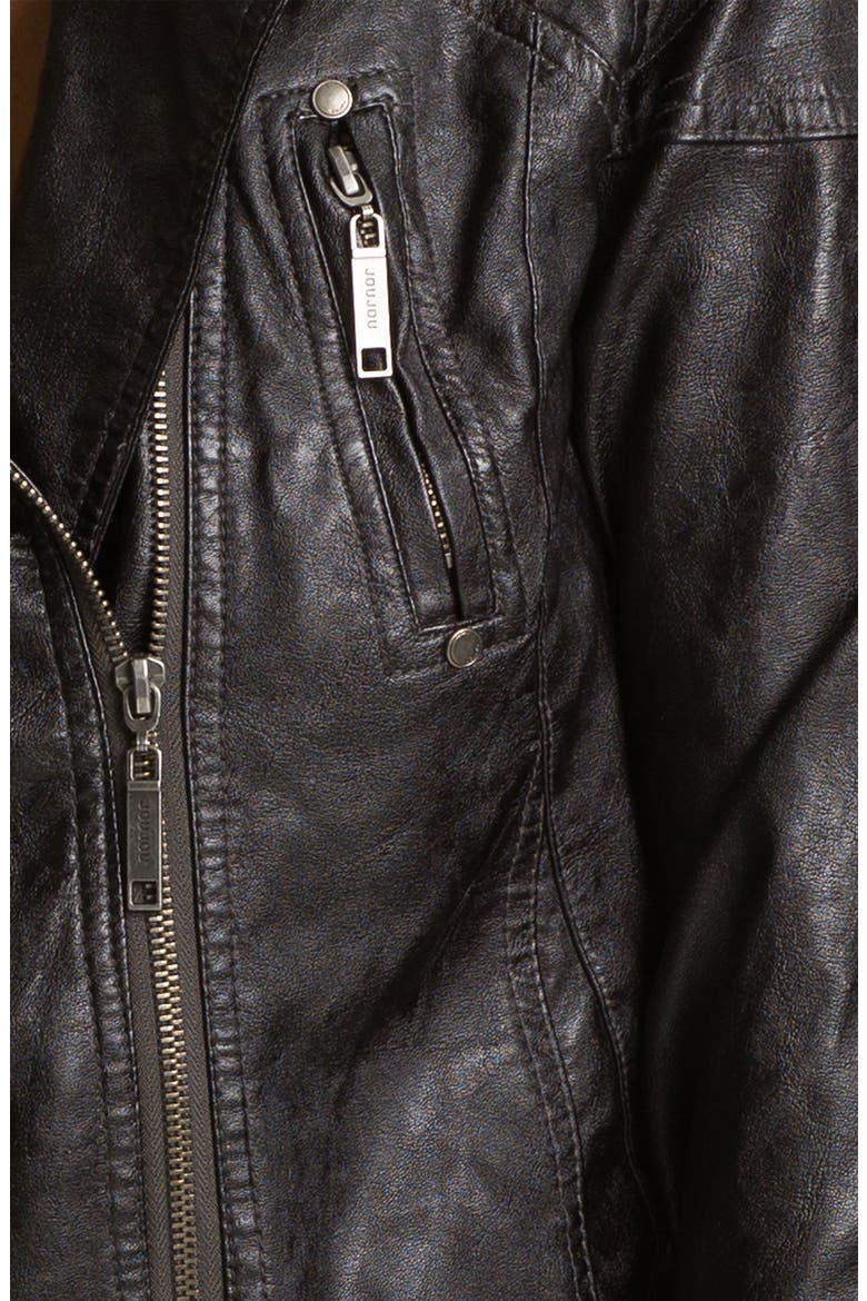 Weathered Faux Leather Quilted Moto Jacket, Alternate, color, BLACK
