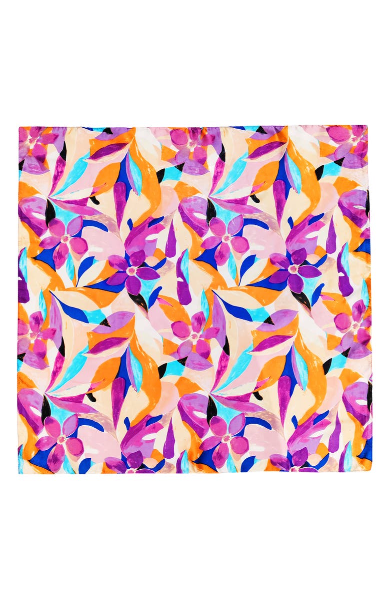 Petit Moments Abstract Floral Satin Scarf, Main, color, Purple Multi