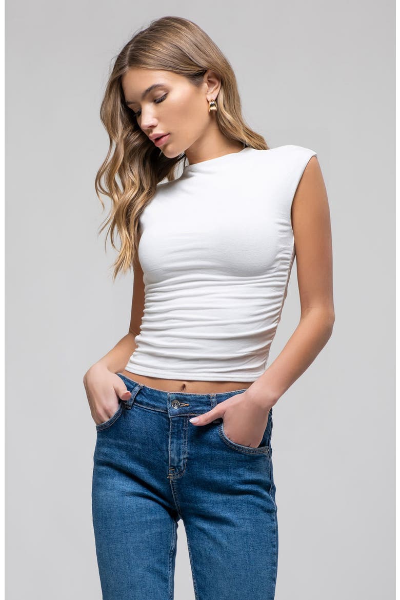 Side Ruched Cap Sleeve Top, Alternate, color, WHITE
