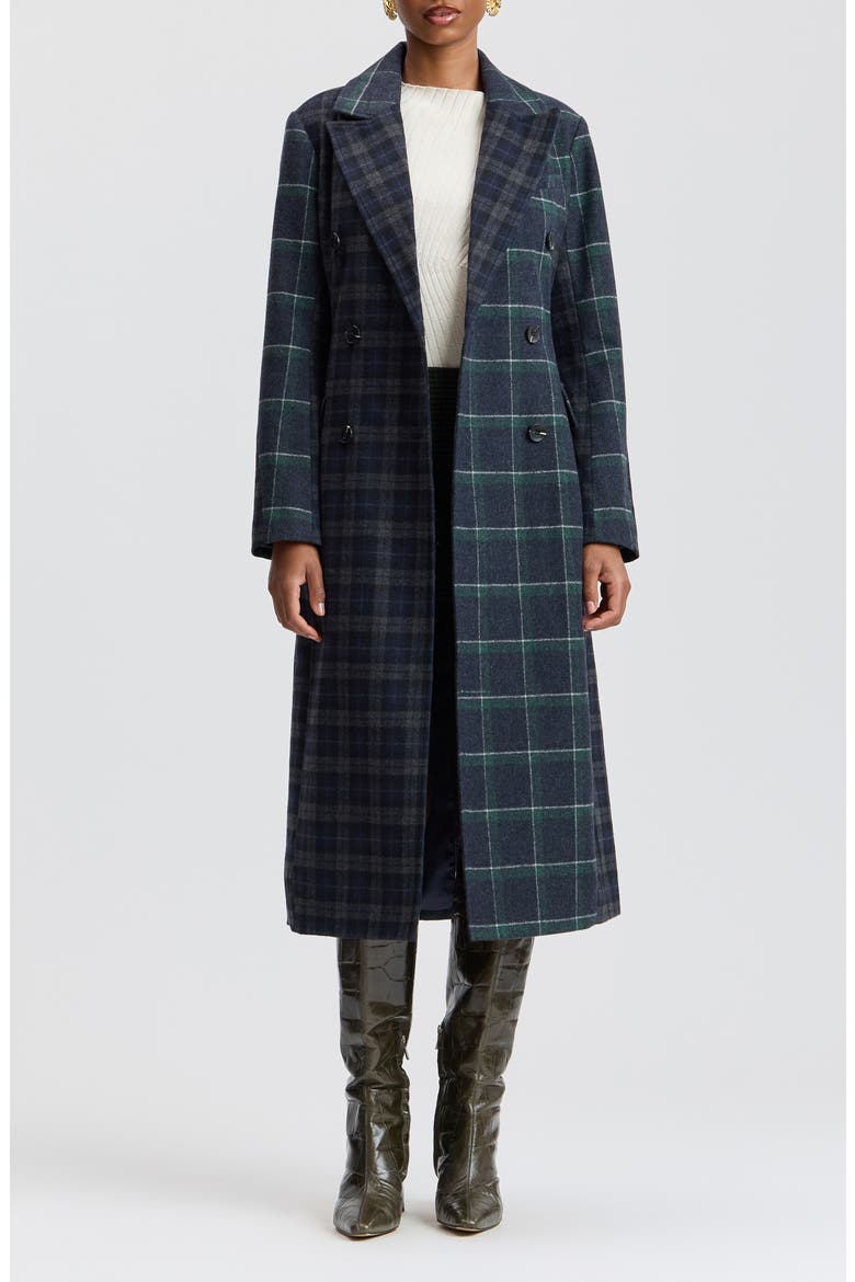 Mixed Houndstooth Check Coat, Alternate, color, NAVY/ GREEN PLAID MULTI