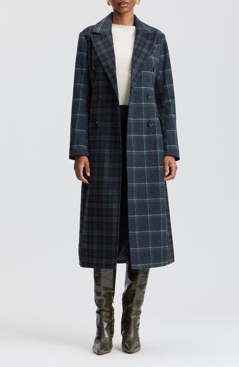 Mixed Houndstooth Check Coat