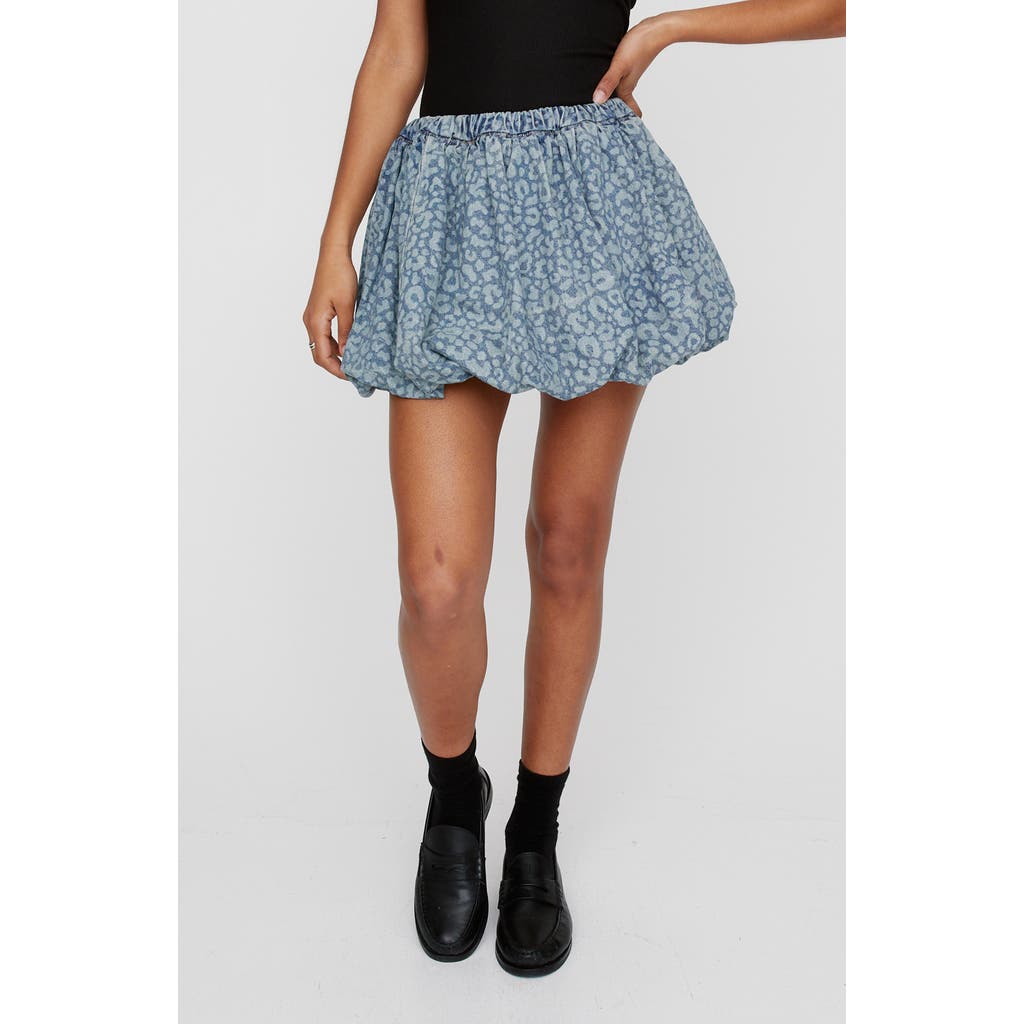 Nasty Gal Leopard Print Bubble Hem Miniskirt In Washed Blue