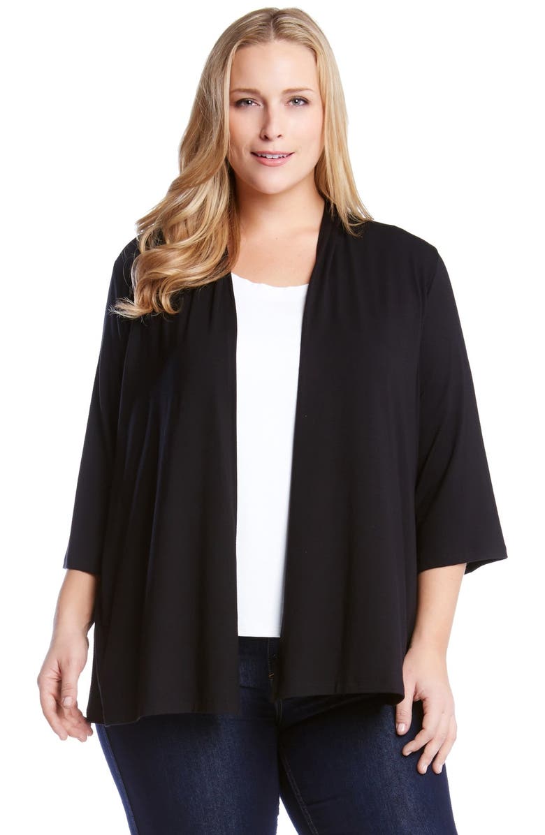 Karen Kane Molly Open Front Jersey Cardigan, Alternate, color, Black