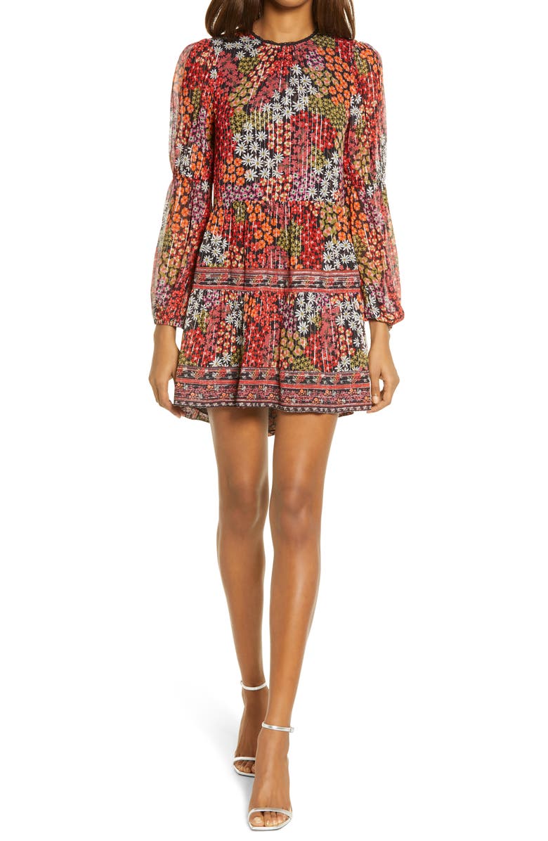 Saylor Talley Floral Print Long Sleeve Minidress, Main, color, 