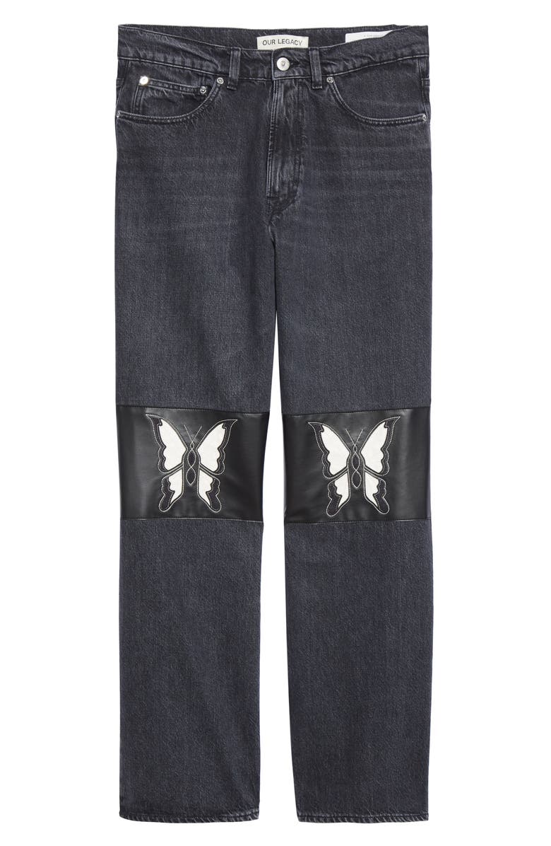 OUR LEGACY Third Cut Schmetterling Leather Patch Straight Leg Jeans, Alternate, color,