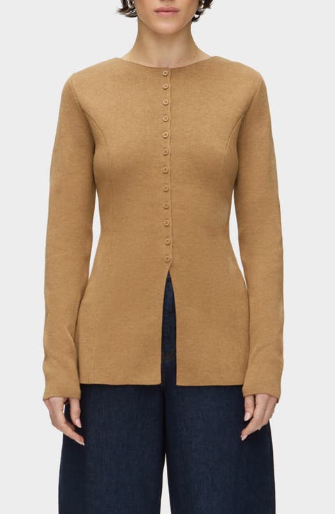 Daphne Split Hem Organic Cotton & Wool Blend Cardigan