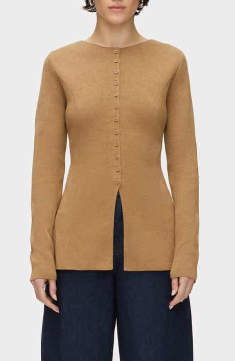 ALIGNE Daphne Split Hem Organic Cotton & Wool Blend Cardigan