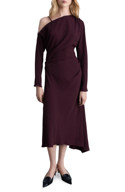 Mango Asymmetric Single Long Sleeve Midi Dress In Wine