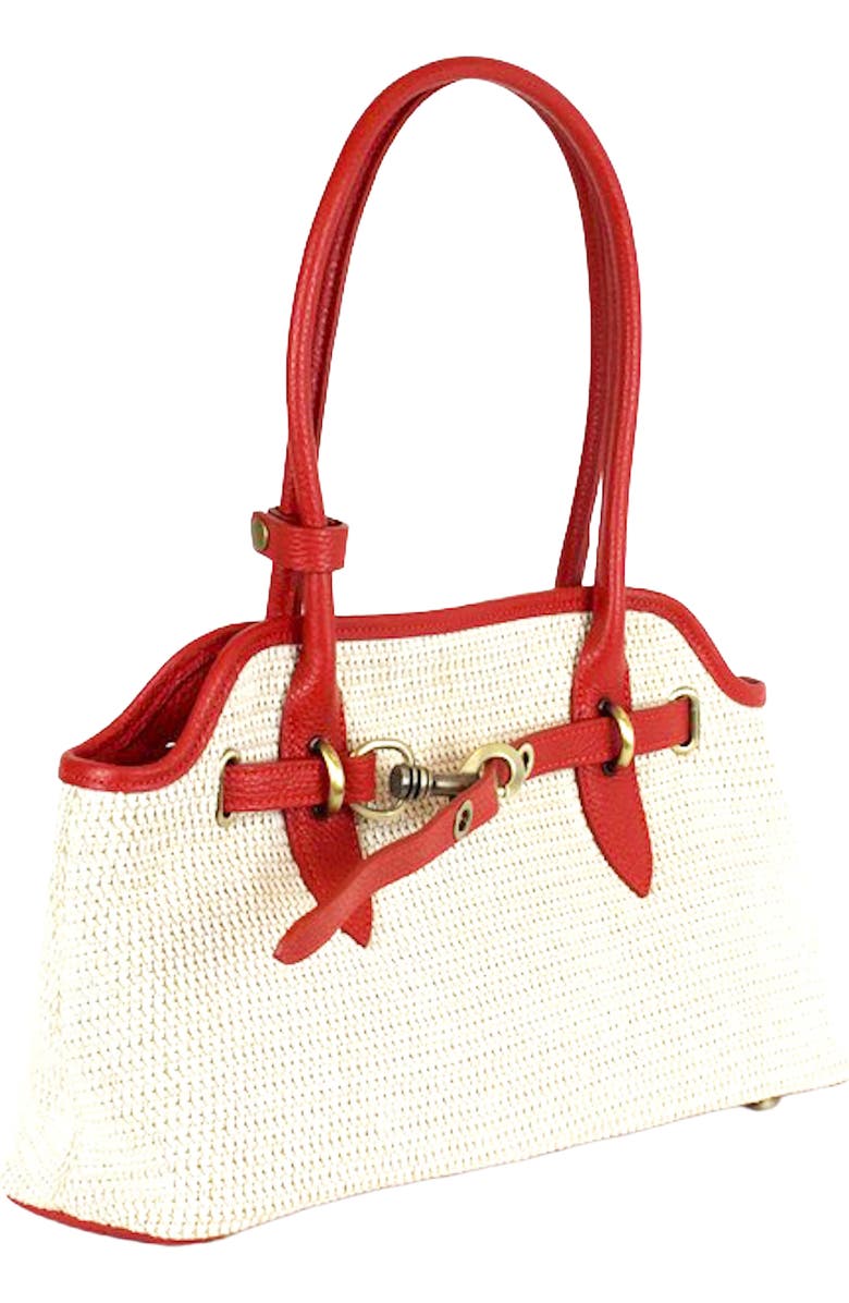 Persaman New York Marlow Raffia & Leather Shoulder Bag, Alternate, color, Red