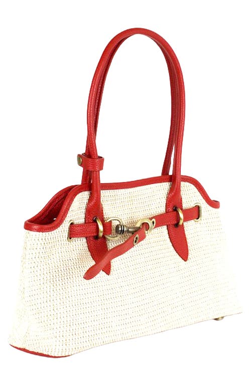 Persaman New York Marlow Straw & Leather Shoulder Bag In Red