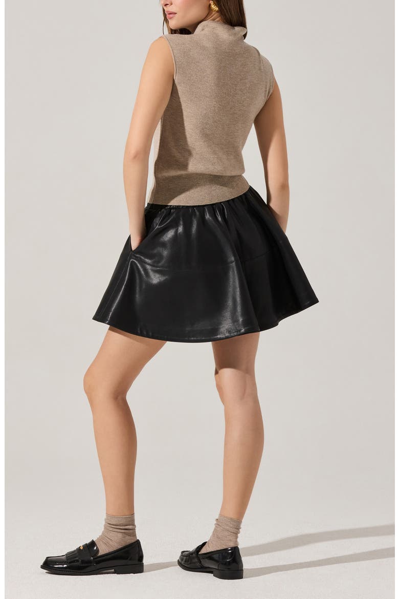 Chelsey Flare Faux Leather Miniskirt, Alternate, color, BLACK