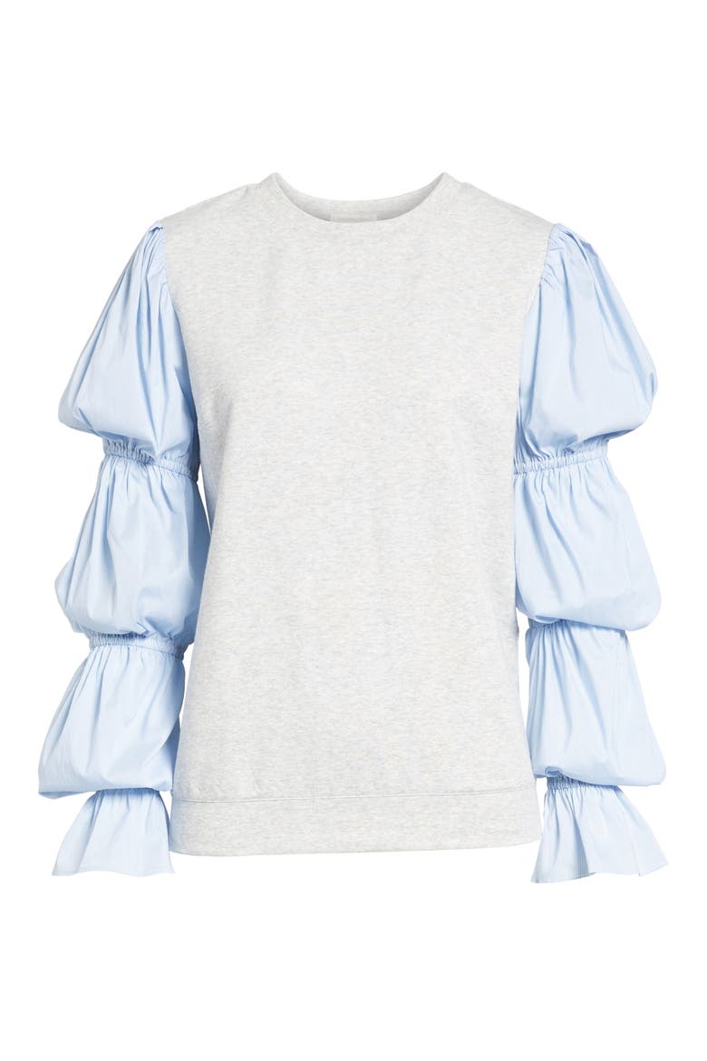 x Something Navy Poplin Sleeve Sweatshirt, Alternate, color, GREY LIGHT HEATHER COMBO