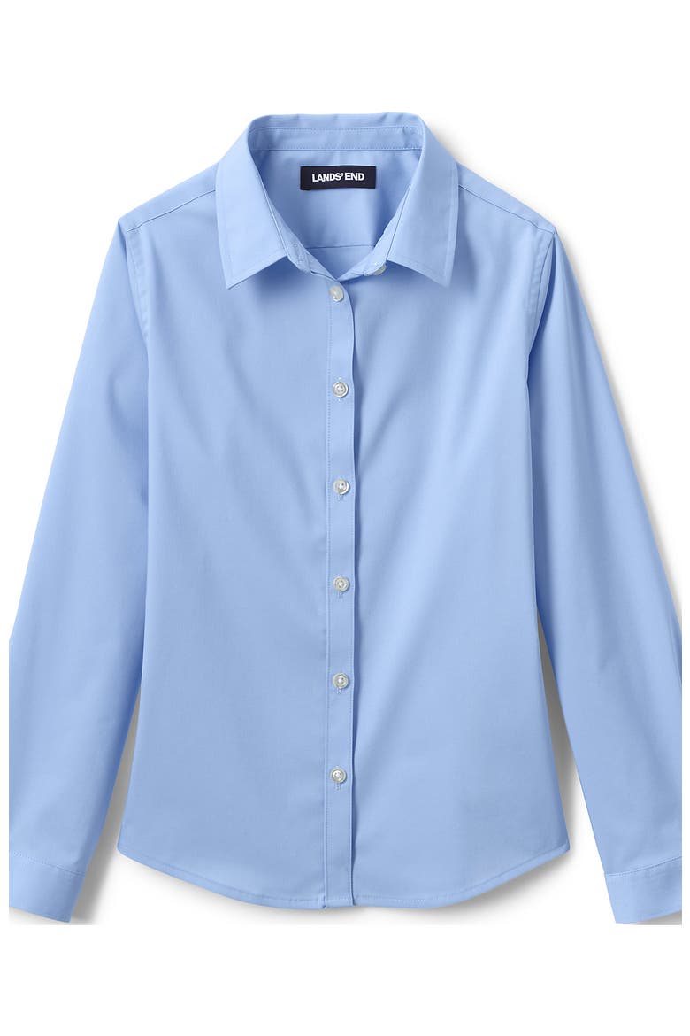 School Uniform Girls No Gape Long Sleeve Stretch Shirt, Main, color, Light Sea Blue