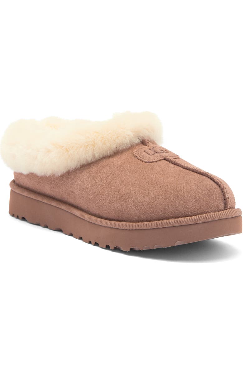 UGG<sup>®</sup> Tazzette Genuine Shearling Collar Slipper, Main, color, Rocky Oak