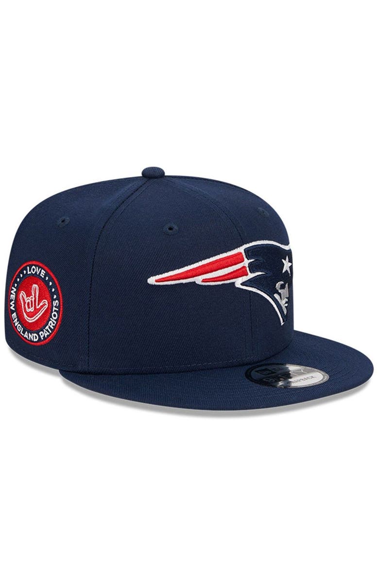 New Era Unisex New Era  Navy New England Patriots The NFL ASL Collection by Love Sign Side Patch 9FIFTY Snapback Hat, Main, color, 