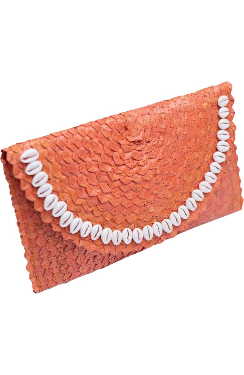 Jelavu Coco Seashell Trim Raffia Clutch, Alternate, color, Orange