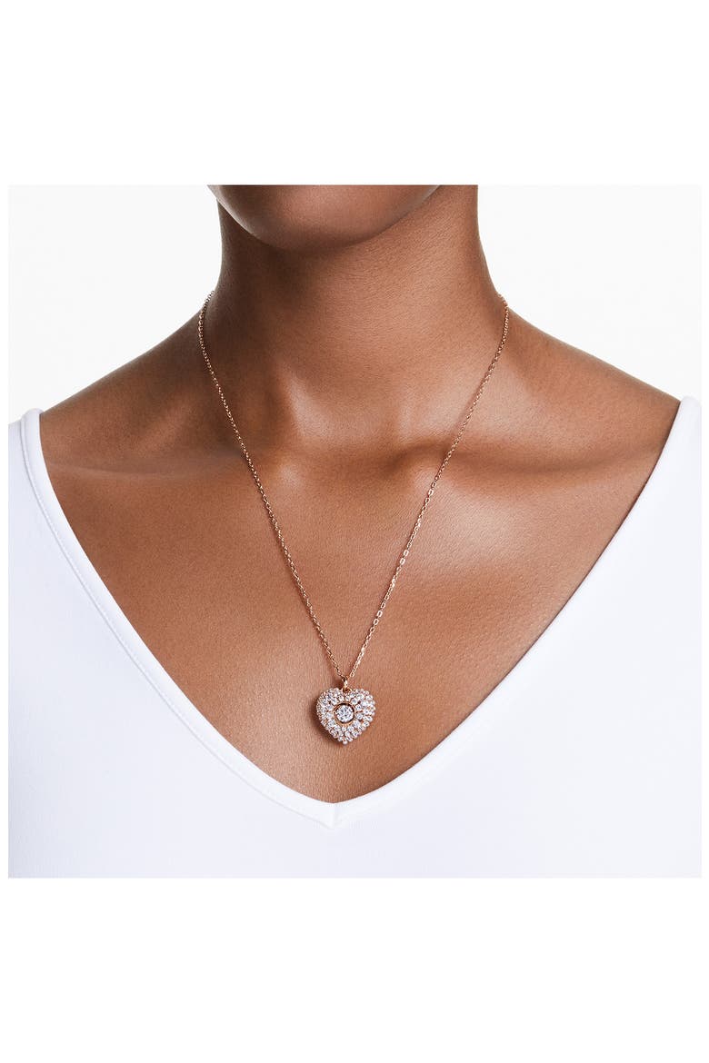 Idyllia Crystal, Faux Pearl & Cubic Zirconia Heart Pendant Necklace, Alternate, color, ROSE GOLD
