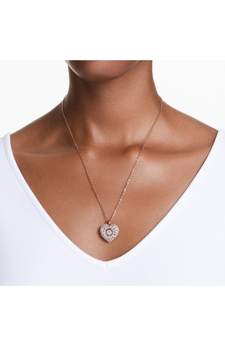 Swarovski Idyllia Crystal, Faux Pearl & Cubic Zirconia Heart Pendant Necklace, Alternate, color, Rose Gold