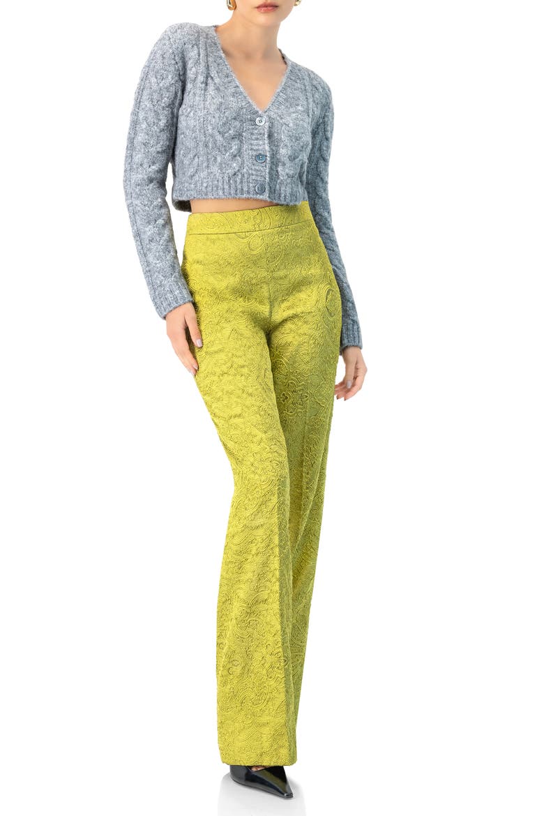 Wide-Leg Straight Trousers with Wide Hem, Alternate, color, Green