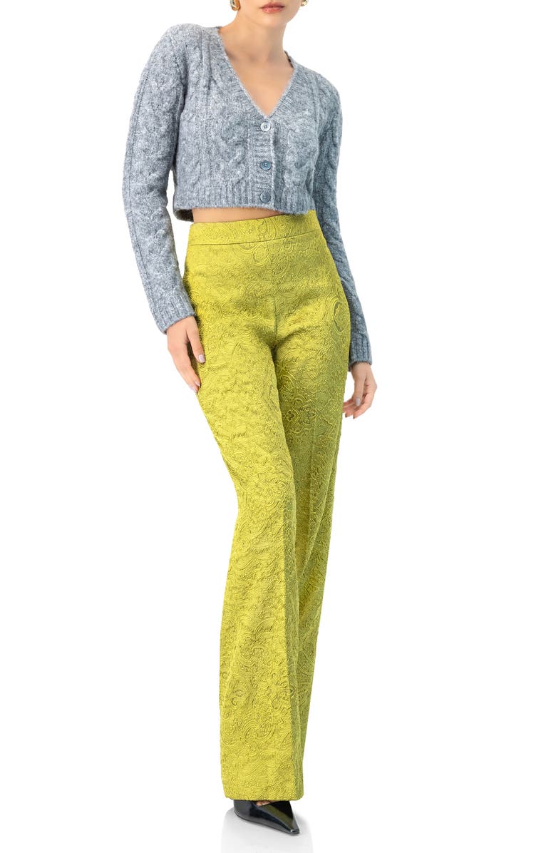 IVONNE Wide-Leg Straight Trousers with Wide Hem, Alternate, color, Green