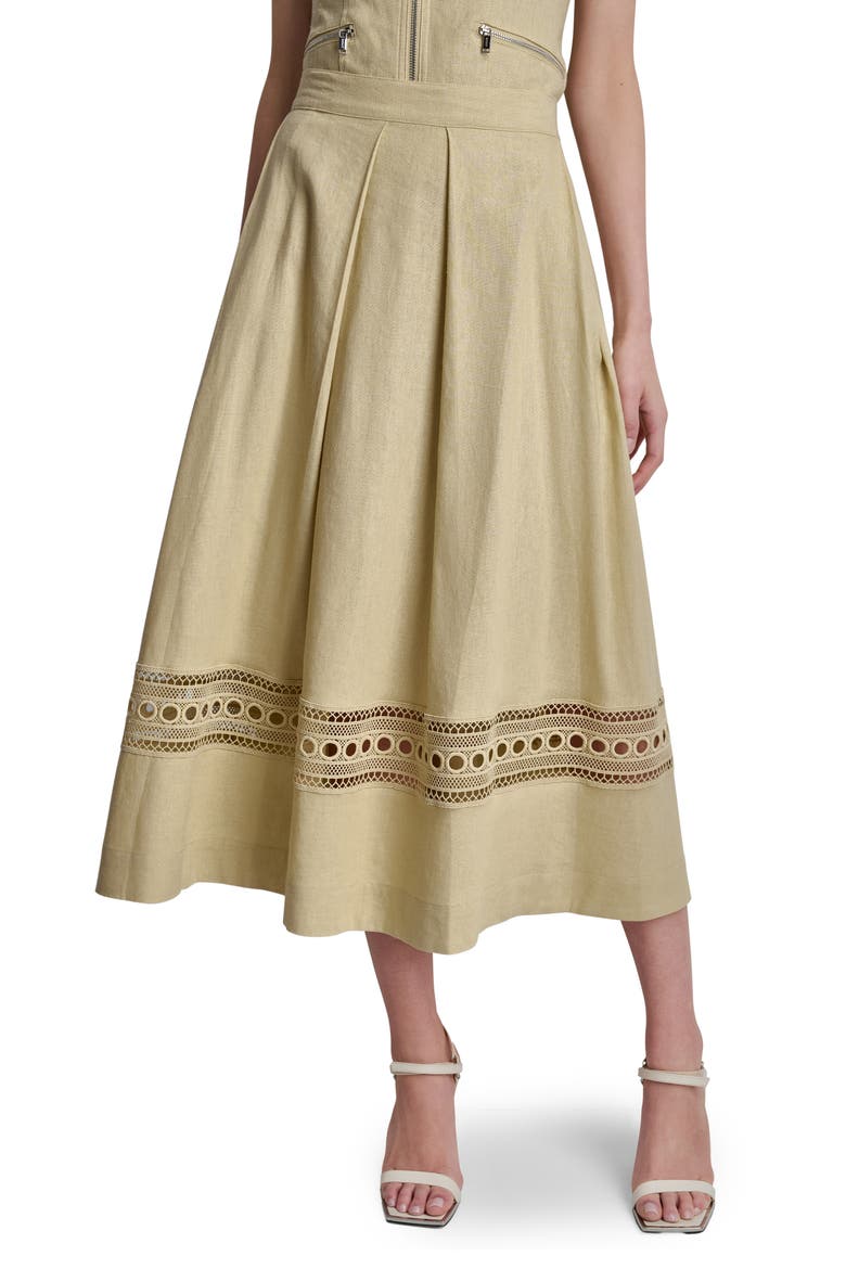 Eyelet Embroidery Linen Blend A-Line Skirt, Main, color, MOJAVE DESERT