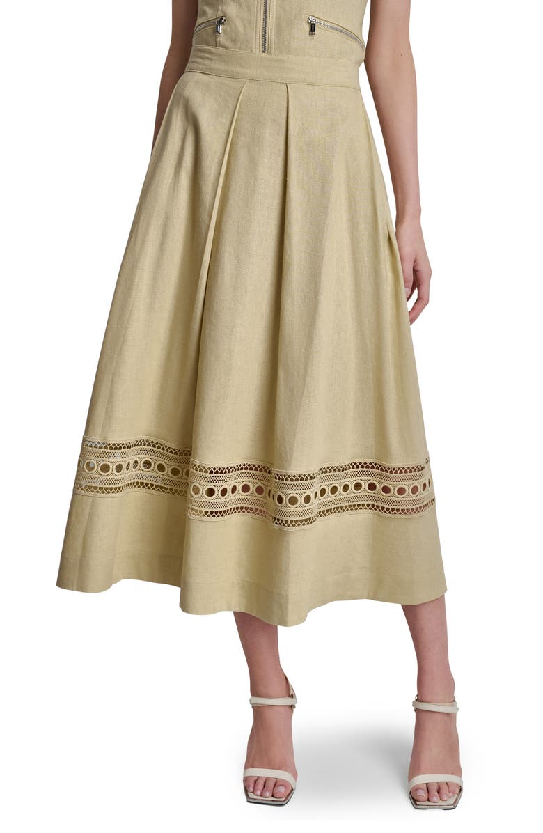 DKNY Eyelet Embroidery Linen Blend A-Line Skirt, Main, color, Mojave Desert