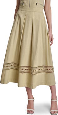 DKNY Eyelet Embroidery Linen Blend A-Line Skirt