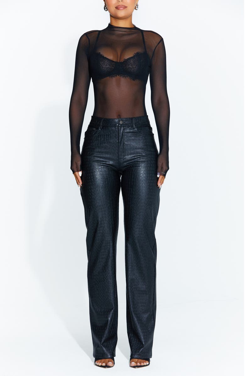 Naked Wardrobe Funnel Neck Long Sleeve Sheer Mesh Top, Alternate, color, 