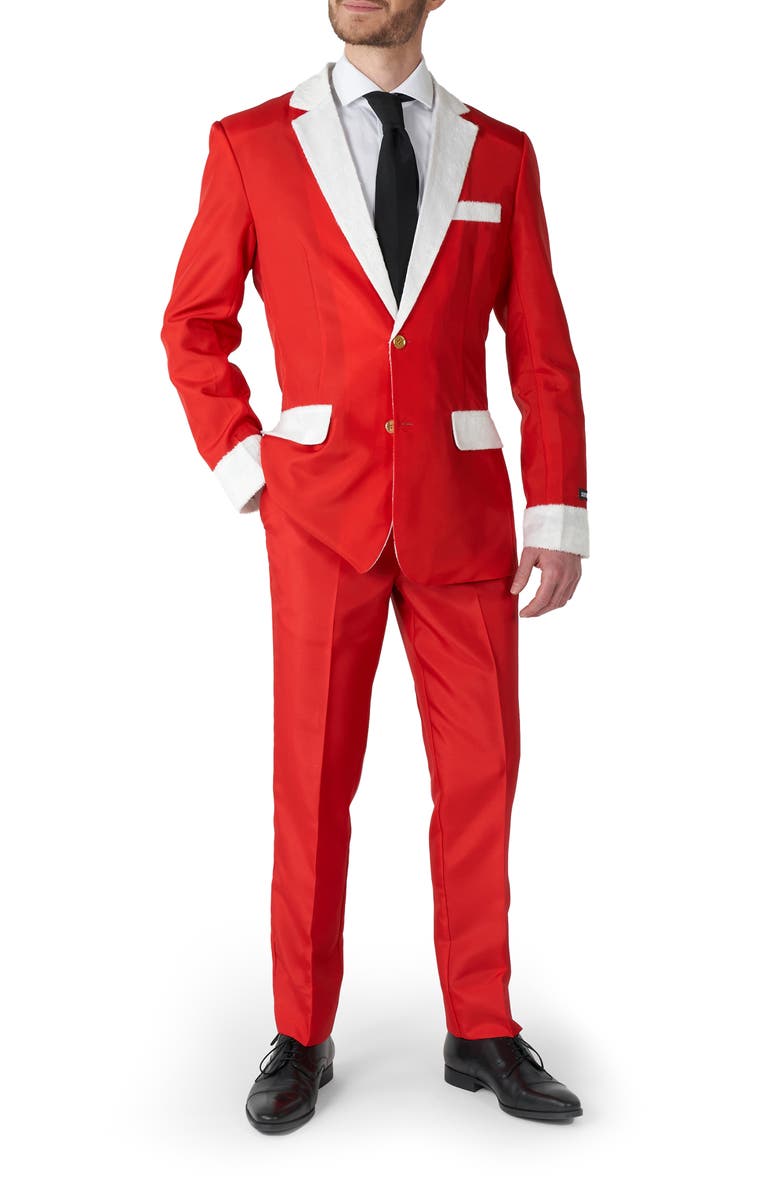 OppoSuits Santa Faux Fur Trim Christmas Suit, Main, color, Red
