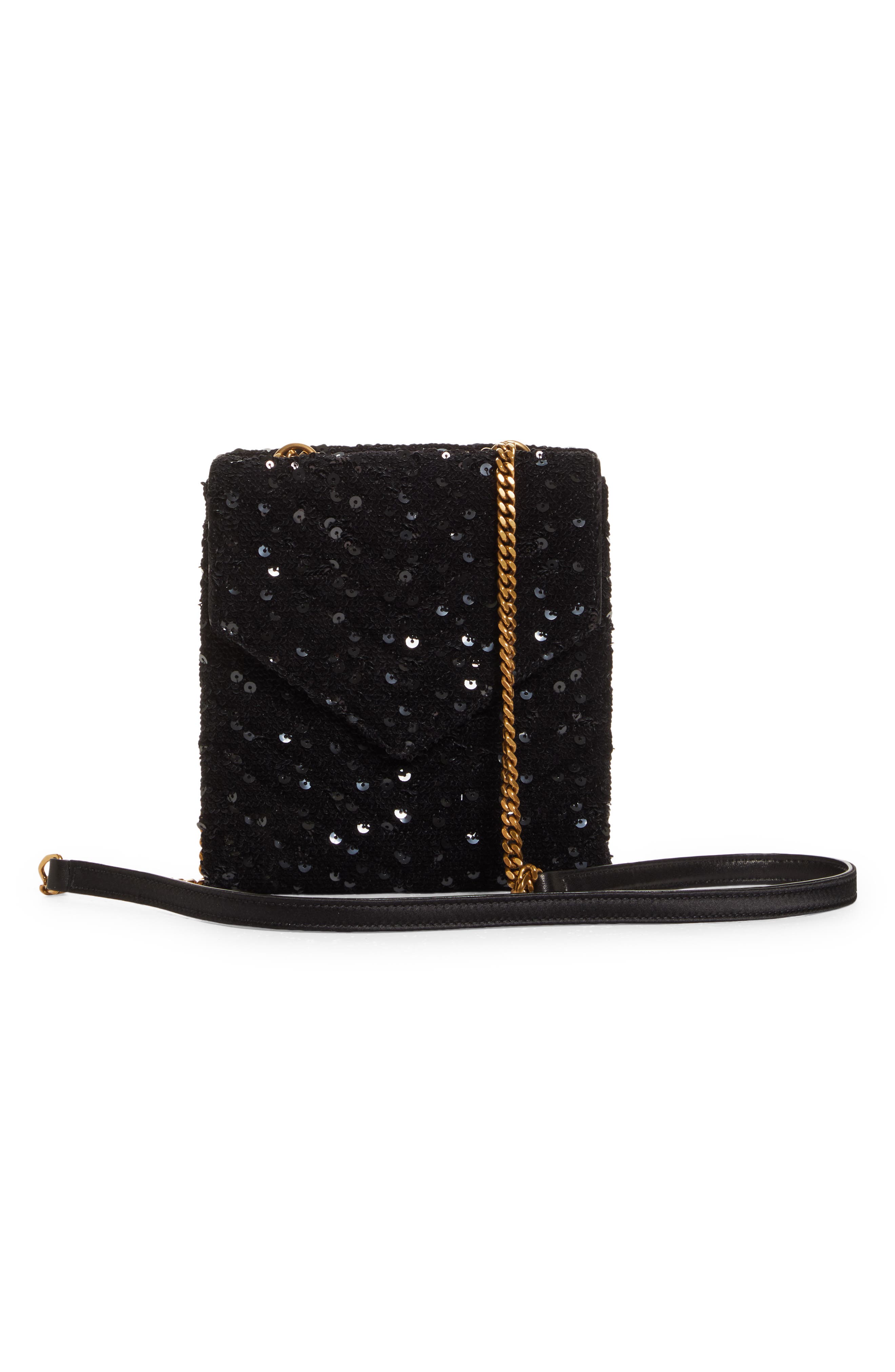 Saint Laurent Sequin Double Flap Crossbody Bag, Alternate, color, 