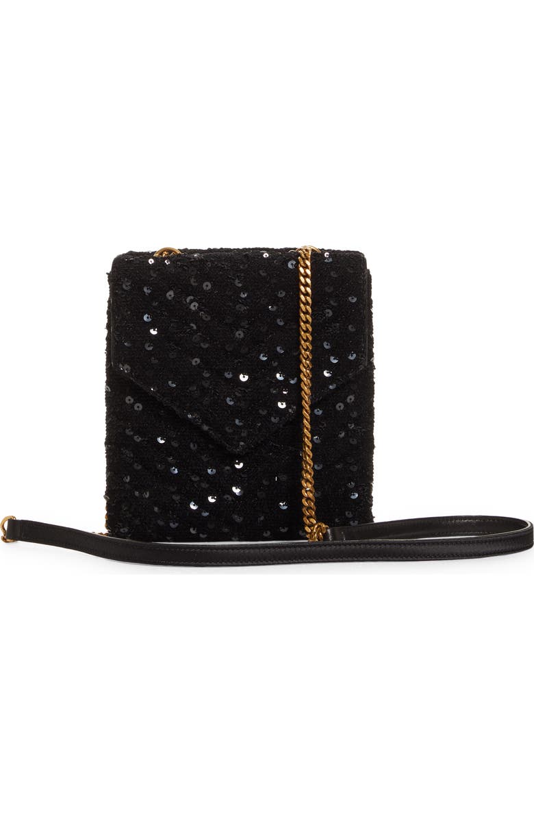 Saint Laurent Sequin Double Flap Crossbody Bag, Alternate, color,