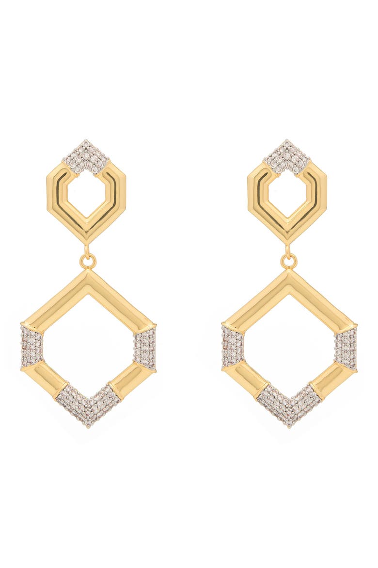 Hexagon Double Drop Earrings, Main, color, GOLD