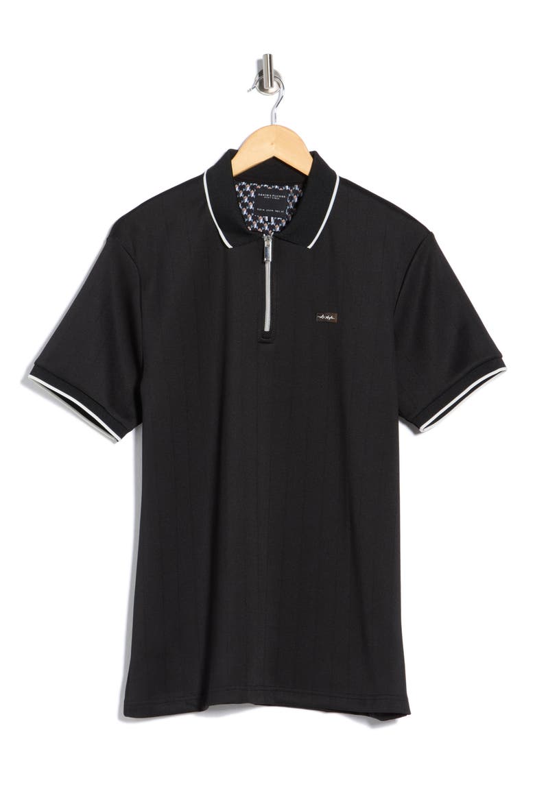Vertical Stripe Textured Polo, Alternate, color, BLACK AND WHITE