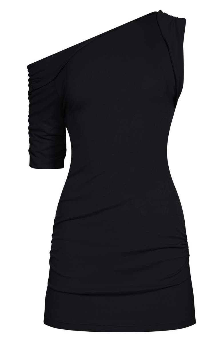 LIONESS Rebels One-Shoulder Jersey Minidress, Alternate, color, Onyx