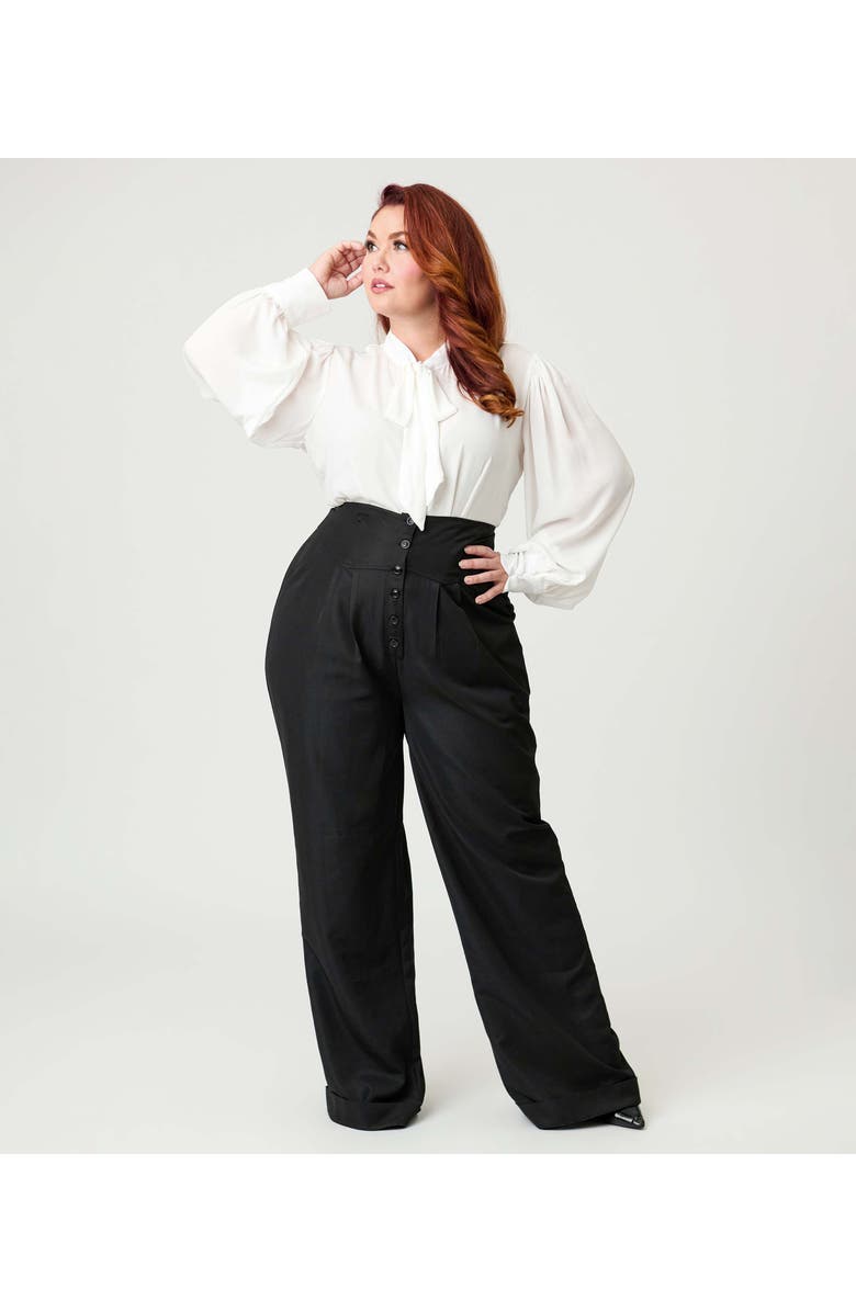 Unique Vintage Plus Size High Waist Trouser, Main, color, Black Solid