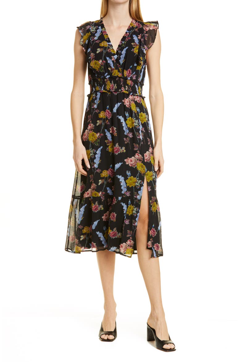 Katharina Sleeveless Silk Chiffon Dress, Alternate, color, BLACK MULTI