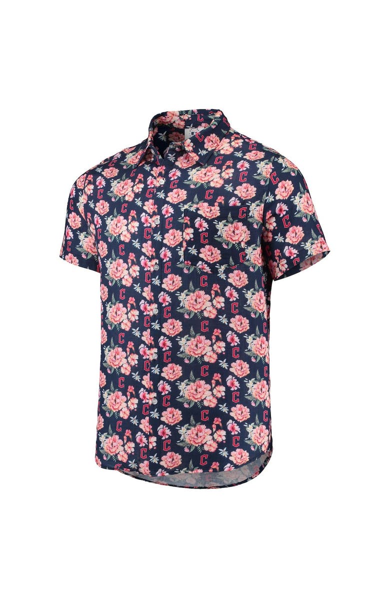 FOCO Men's FOCO Navy Cleveland Guardians Floral Linen Button-Up Shirt, Alternate, color, Navy