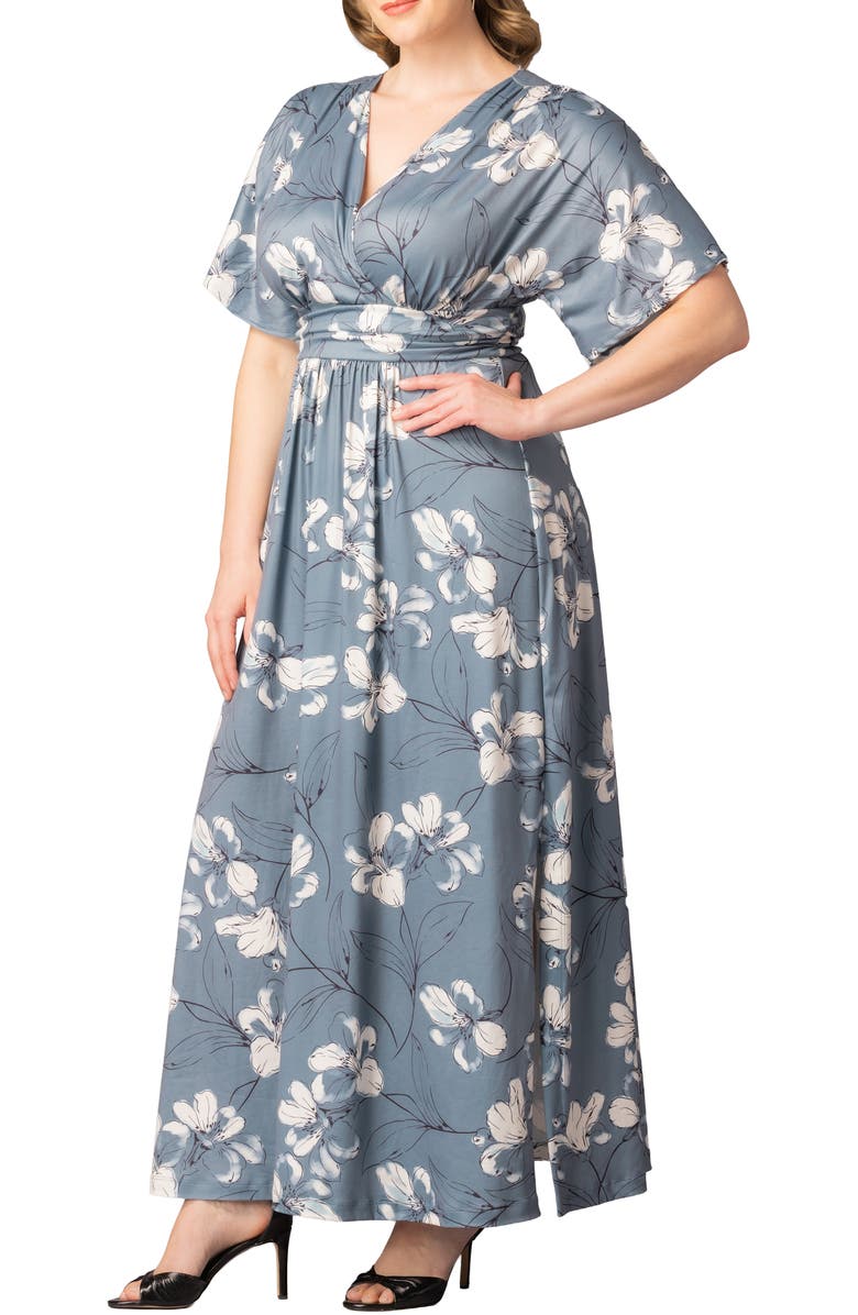 Kiyonna Vienna Maxi Dress, Alternate, color, Grey Lily Print