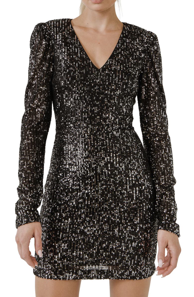 Endless Rose Long Sleeve Sequin Minidress, Alternate, color, 