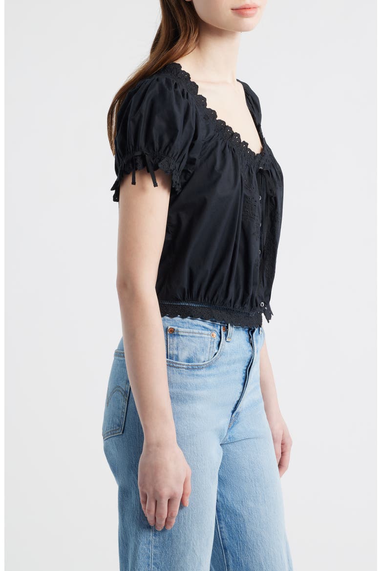 Nera Eyelet Ruffle Organic Cotton Crop Top, Alternate, color, BLACK
