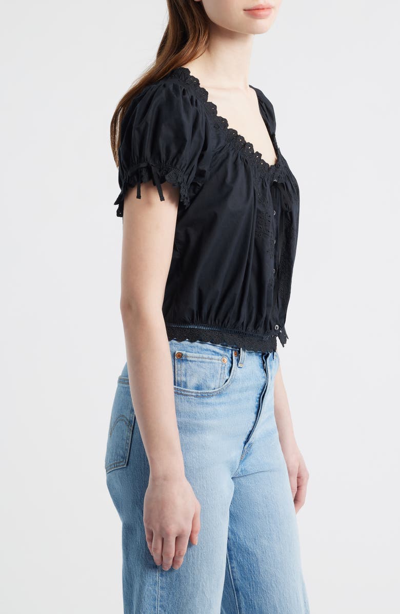 DÔEN Nera Eyelet Ruffle Organic Cotton Crop Top, Alternate, color, Black