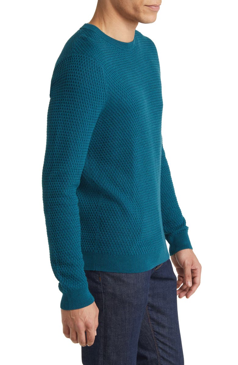 Nordstrom Popcorn Stitch Cotton Blend Crewneck Sweater, Alternate, color, Teal Tapestry